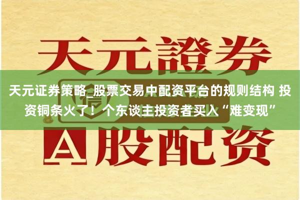 天元证券策略_股票交易中配资平台的规则结构 投资铜条火了！个东谈主投资者买入“难变现”