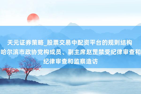 天元证券策略_股票交易中配资平台的规则结构 黑龙江省哈尔滨市政协党构成员、副主席赵罡禁受纪律审查和监察造访