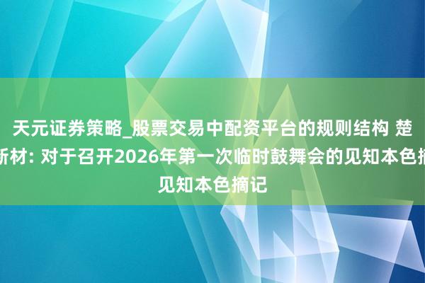 天元证券策略_股票交易中配资平台的规则结构 楚江新材: 对于召开2026年第一次临时鼓舞会的见知本色摘记